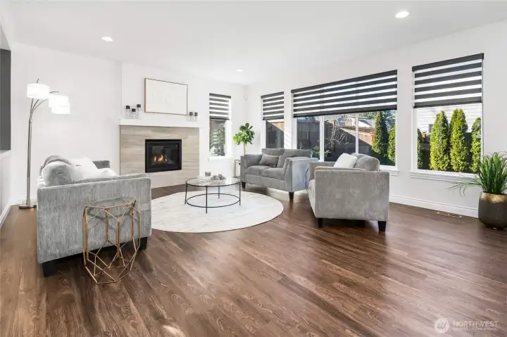 Family room with gas fireplace.
