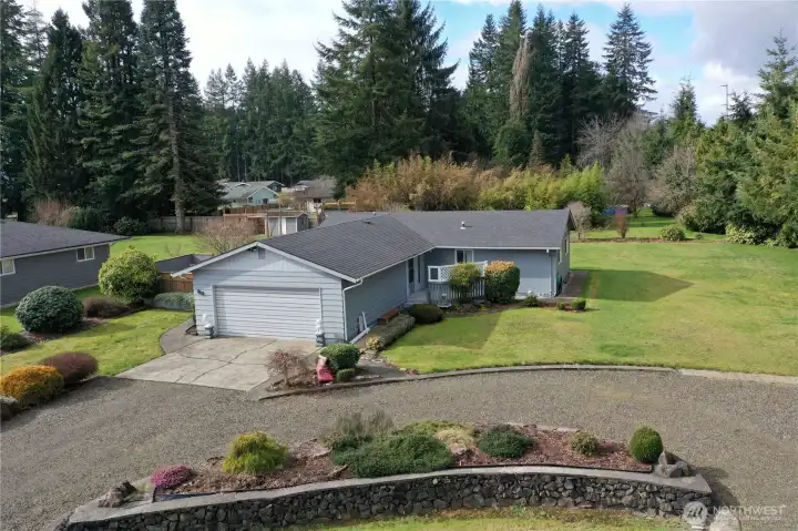 Drone view of front of house
