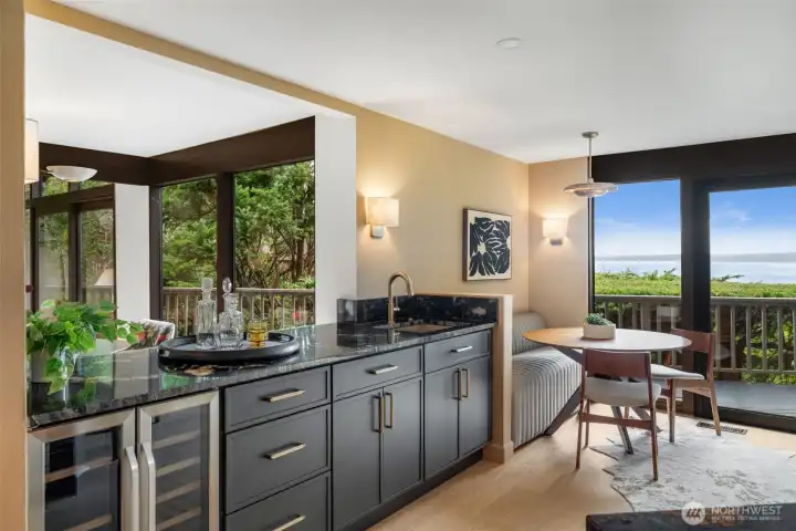 Wet bar including 52-bottle wine/beverage fridge