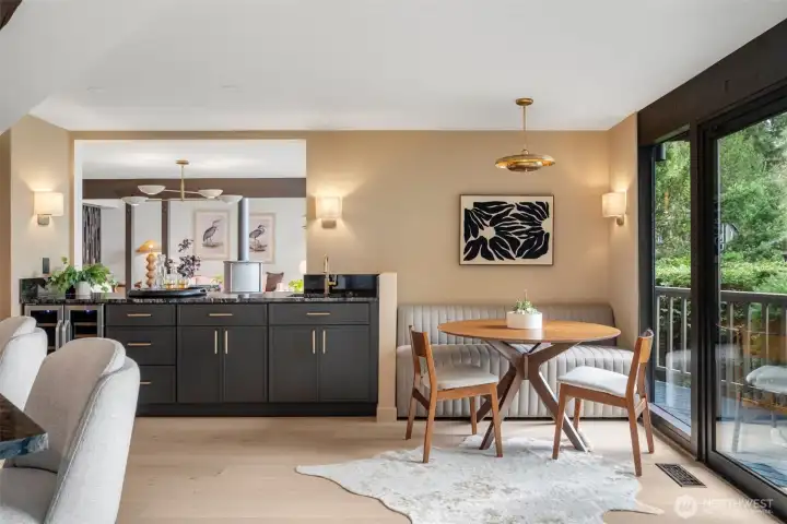 Breakfast nook with West Elm built-in banquette that conveys with sale
