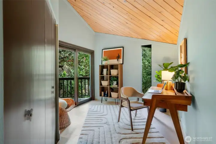 Office with slider to deck and double closet