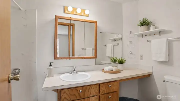 Primary ensuite with shower and bathtub.