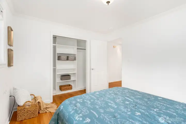 Built in closet in second bedroom.