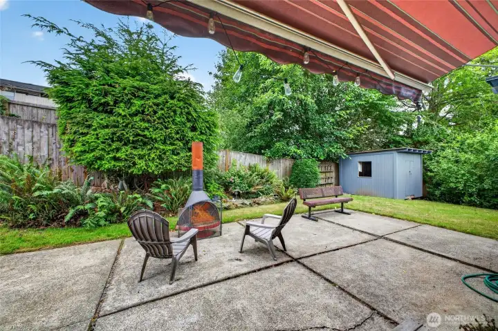 Lower patio with Sunsetter retractable awning. Lower patio with Sunsetter retractable awning.