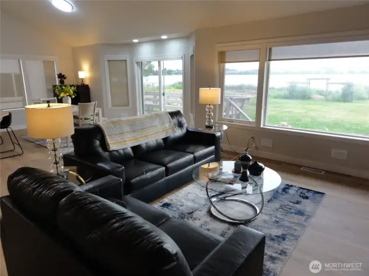 Living room with view of lake