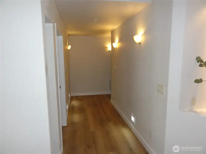 Extra wide hallway to bedrooms and baths