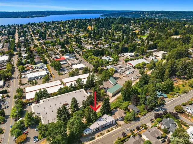 Ariel view looking West to DT Kirkland and Lake Washington.