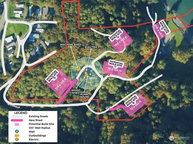 Development Options. Approximate parcel boundaries in red.