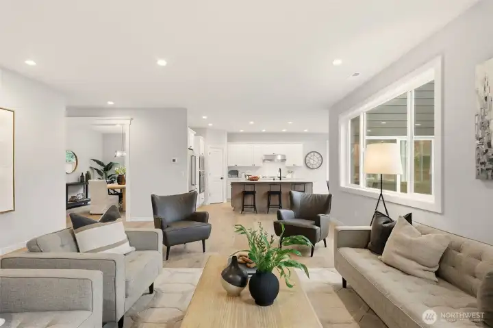 Family room looking to kitchen