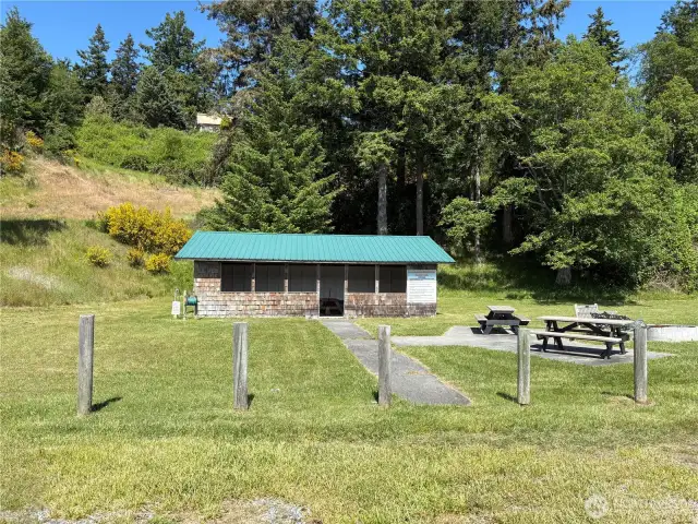 A covered area if it rains, and picnic tables outside if it doesn't.