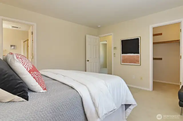Primary suite with nice closet space.