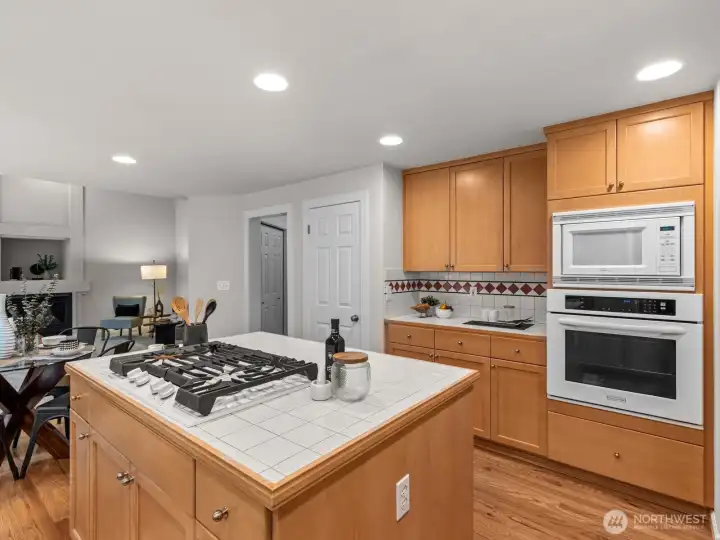The center island houses the new gas stove, but it's also wired for electric if you prefer.
