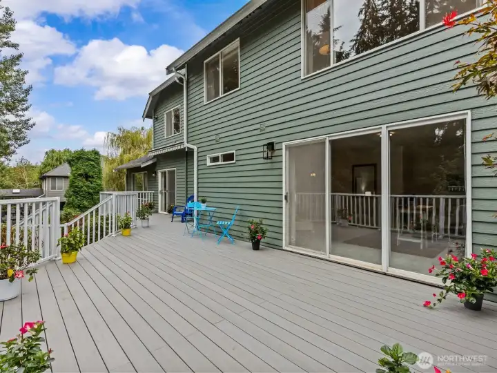 The massive composite deck awaits the laughter of you, your neighbors, guests and loved ones.