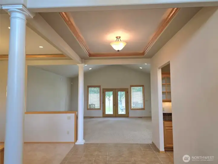 Enter into this beautiful home!  Cove ceilings and pillars!