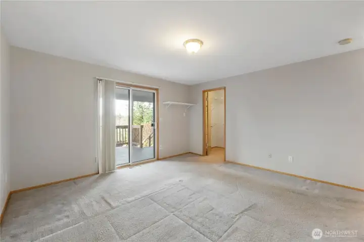 Primary bedroom hosts a walk-in closet