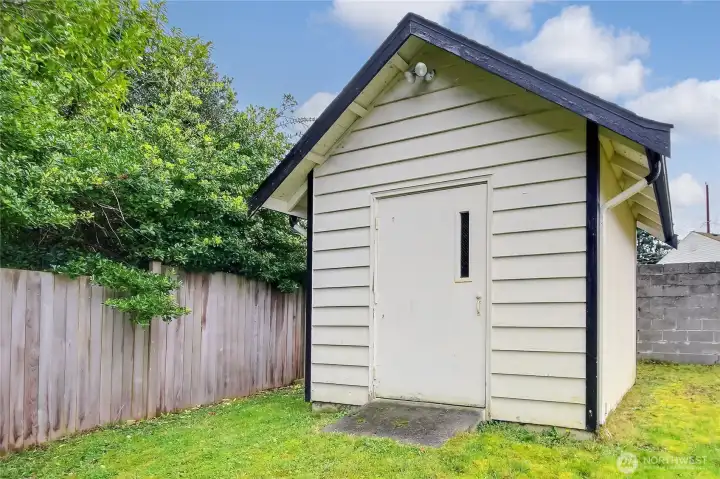 The garden shed provides extra storage.