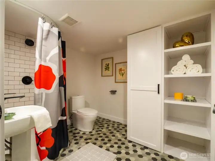 You have a 384 bathroom in the lower level.