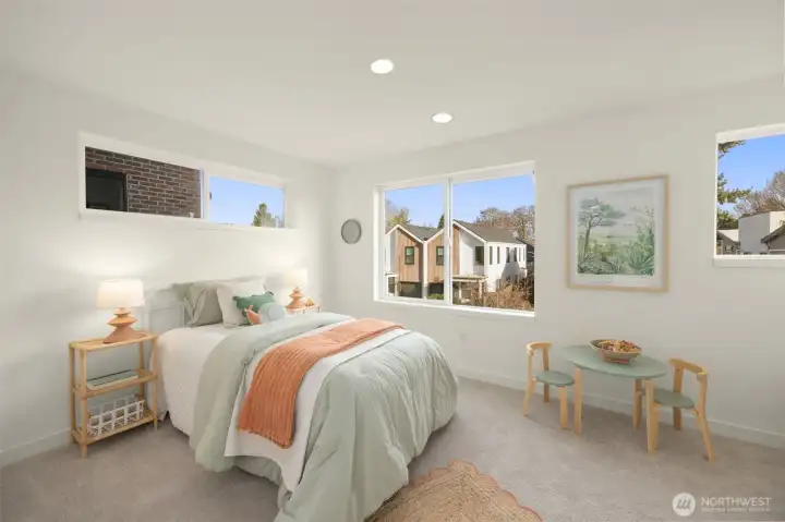 Bright and airy guest bathrooms feature clean lines, modern tile work, and elegant floating vanities