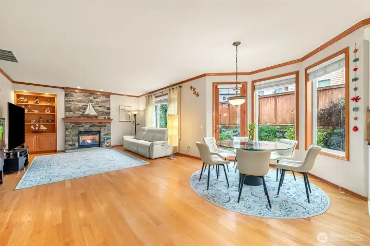 Vast family room with another gas burning fireplace