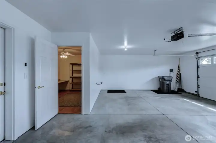 The oversized two-car garage also holds a fun, secret hobby room!