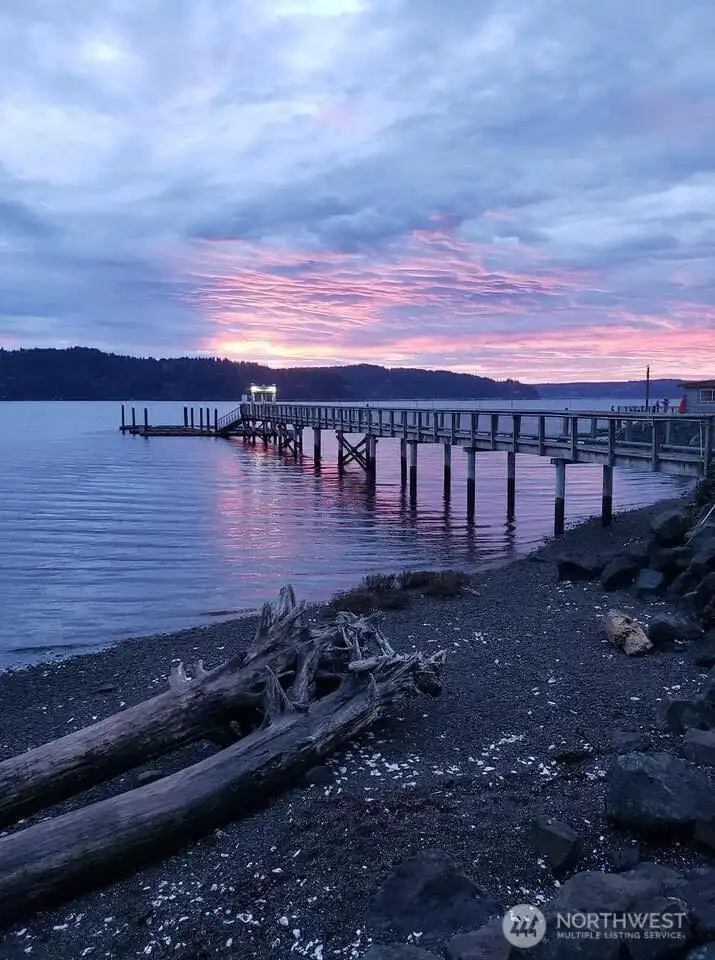 Evening light settles over the dock at Hoodsport on Hood Canal.