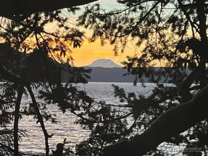 Mount Rainier at sunset, captured just south of Hoodsport.