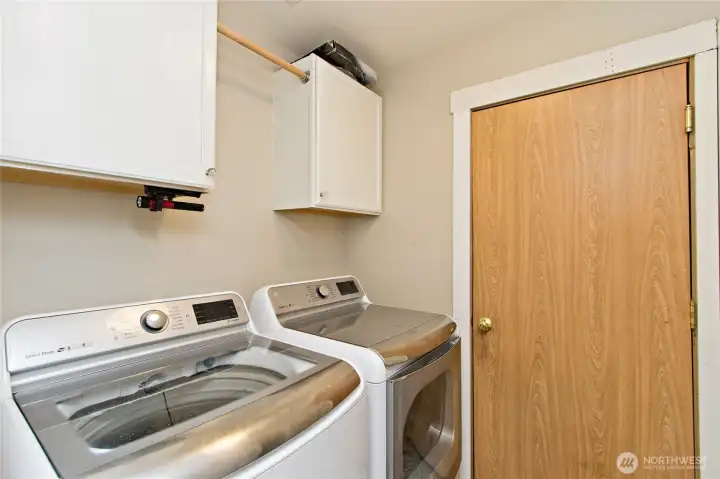 Utility room is conveniently located just off the 2 car garage and interior hallway.