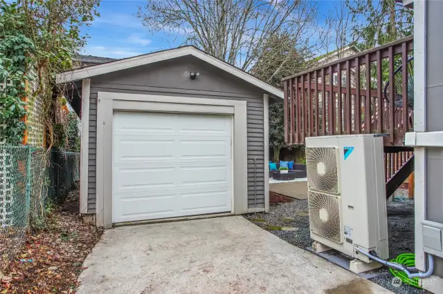 The long driveway allows off-street parking & covered parking. With all of that parking, the garage can also be used as a gym, for storage, or possible DADU conversion (buyer to verify.)