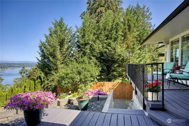 Decks, covered seating area, gazebo and firepit all designed around the views.