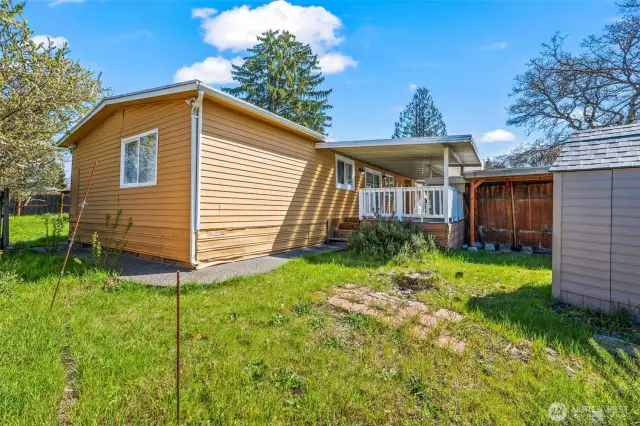 A storage shed will stay on site for storing all of your goods and yard equipment.