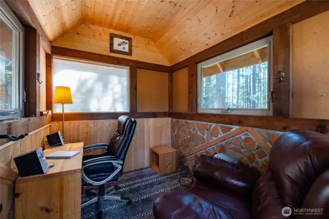 Interior of cordwood cottage