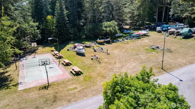 Sports Court and upland boat storage
