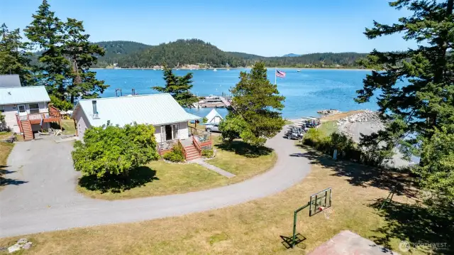 Aerial of clubhouse, overlooking A dock