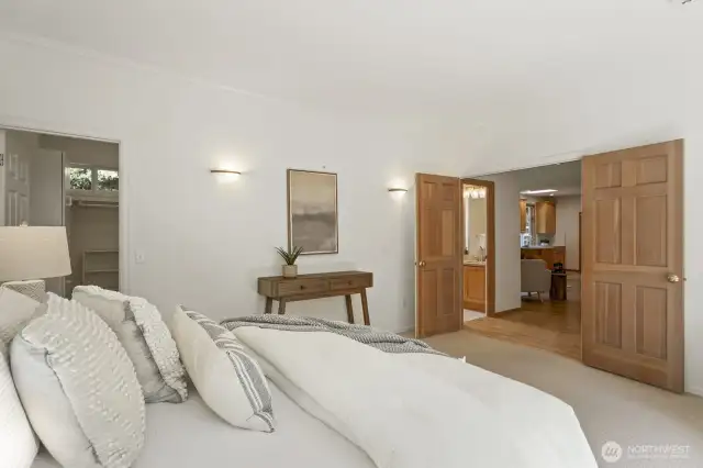 Double doors and sconce lighting.