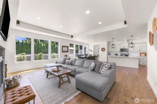 Multiple seating options at counter, dining area and living room is great for entertaining