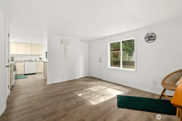 Cozy and bright with natural light shining through.
