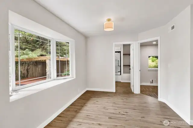 Kitchen open to dining area.