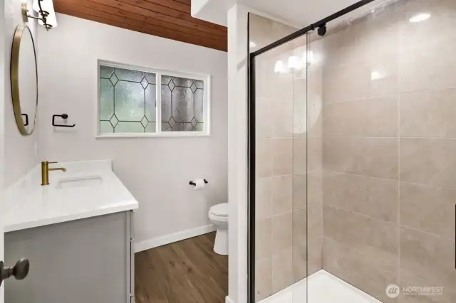 Guest bath with new tile shower.