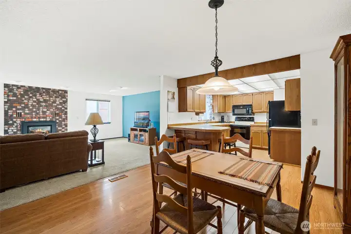 Nice open flow from kitchen, dining, to family room