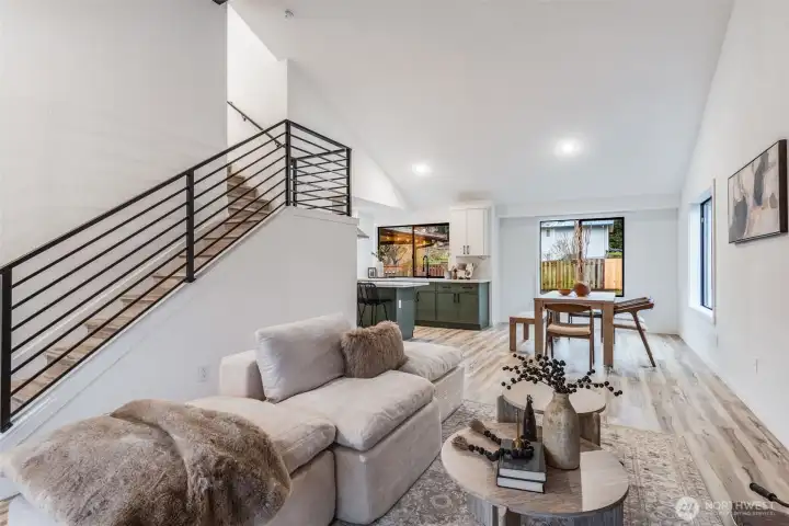Living room with cathedral ceilings