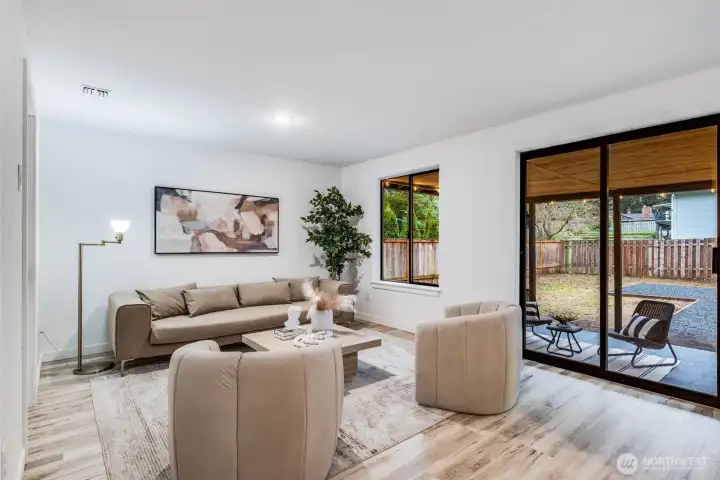 Great view from family room to huge yard