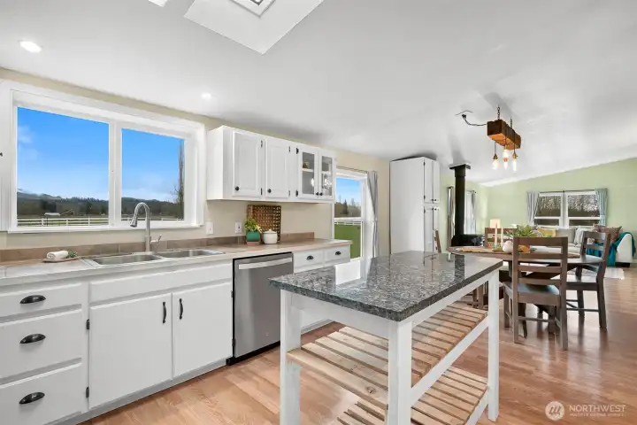 Refreshed kitchen--tons of light.