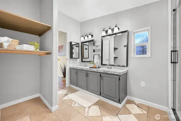 Lots of storage in primary bathroom