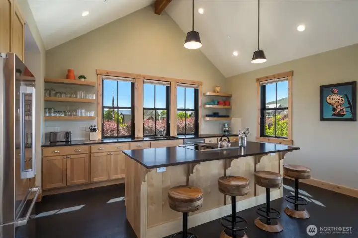 Quartz countertops and knotty alder cabinets Quartz countertops and knotty alder cabinets