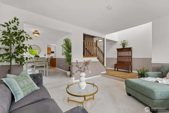 Brigt sunken living room with brand new carpet (2026)
