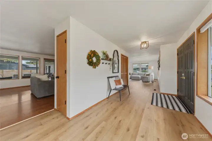 Entry looking into family room and living room