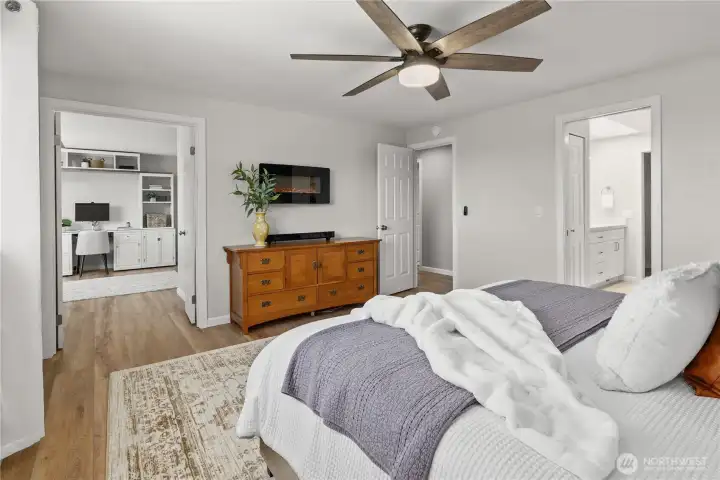Primary Bedroom with French Doors Leading to Adjacent Bonus Room/Office