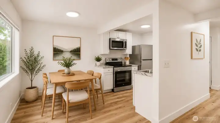 Virtually Staged Shares space with the kitchen