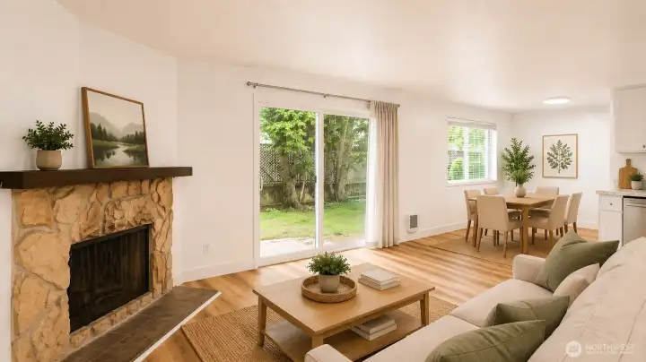 Virtually Staged fireplace included