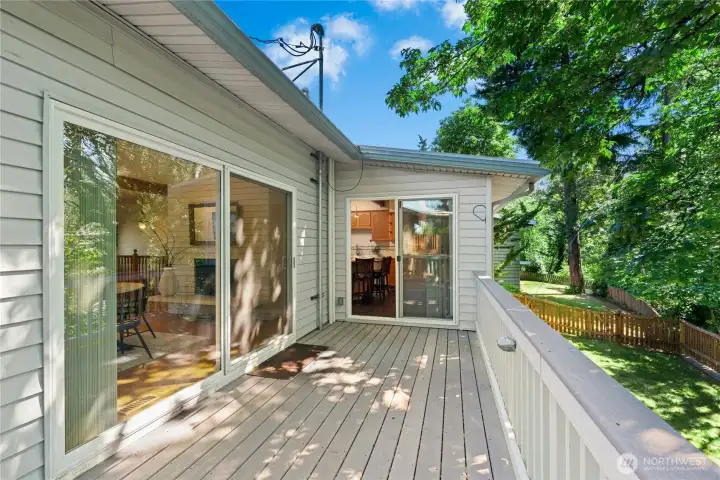 Entertain with ease on the spacious backyard deck. Entertain with ease on the spacious backyard deck.